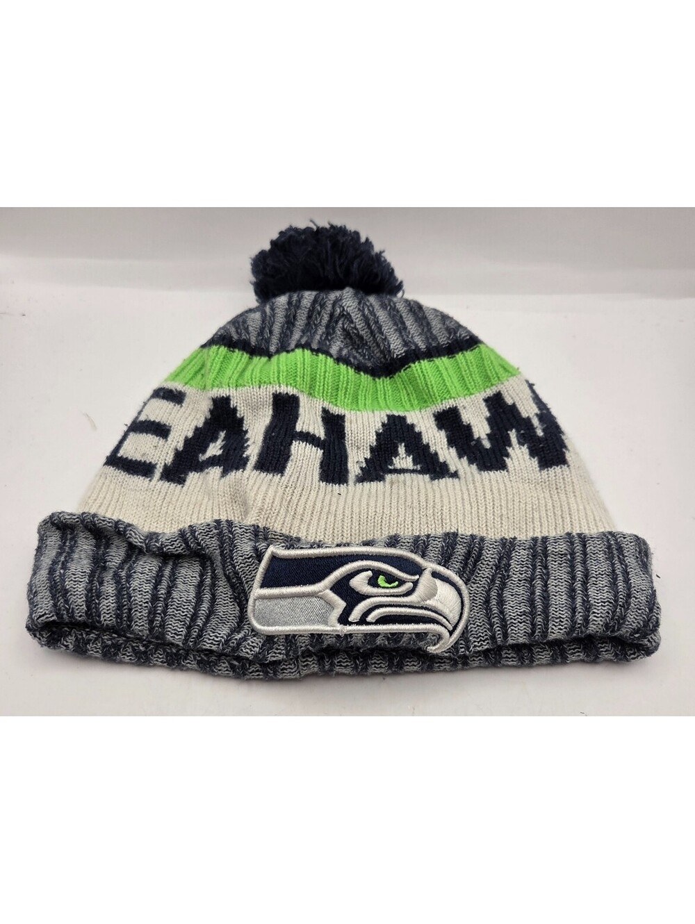 Seattle Seahawks NFL Knit Pom Beanie Gray Green White Cuffed Winter Hat